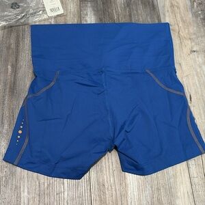 Tommie Copper Women's Core Compression Shorts Cobalt Blue Fold Over Waist Band